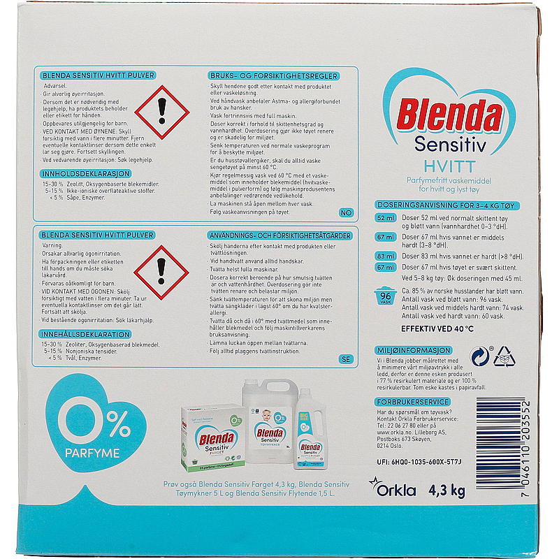 Blenda Blenda Sensitive 4,3 kg, hvid