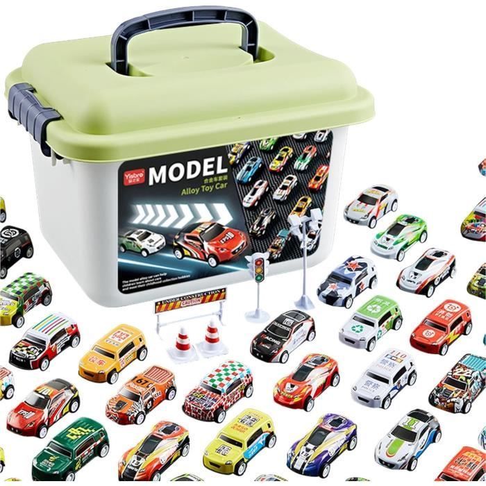 Toy Cars - Set of 30 Small Metal Cars - Inertial Friction - Barrel Storage Box - Bright Colors