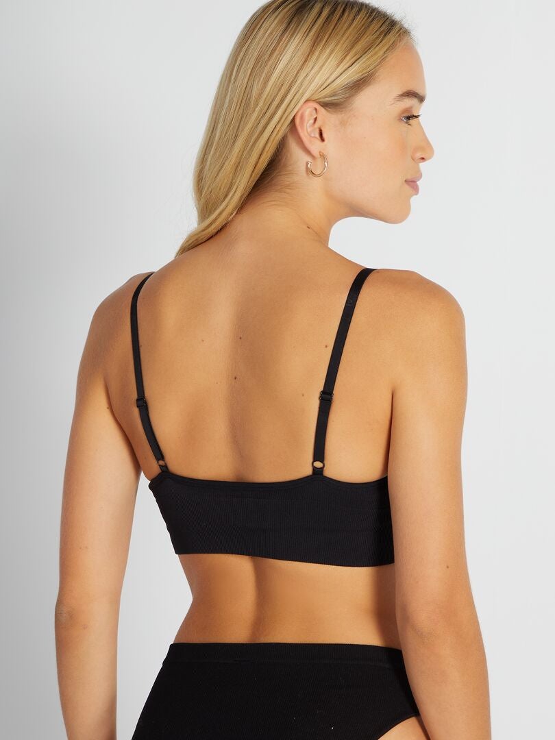 Sutiã Push-Up em Malha Canelada - Preto
