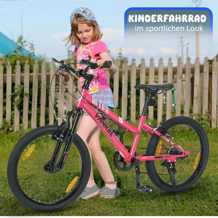 Vélo Enfant LAUXJACK 20'' Rose – VTT 6-10 Ans Fille Garçon – Cadre Acier – Freins V-Brake – 1 Vitesse – Vélo Tout Terrain Junior