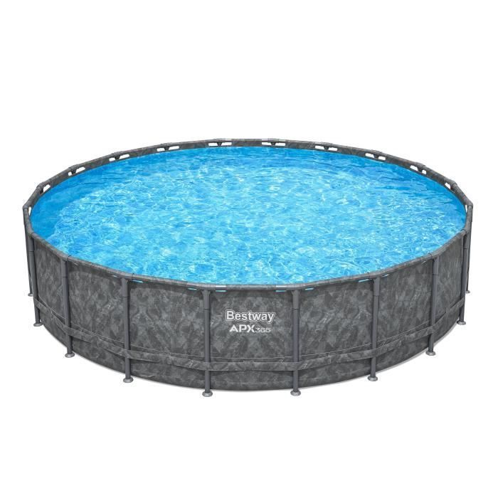 Kit Piscine hors sol tubulaire BESTWAY - APX 365™ - 610 x 132 cm - Ronde (Filtre à sable, 500g polysphère, échelle, bâche)