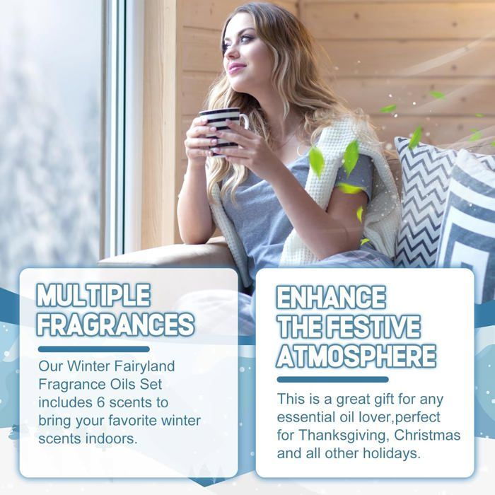 6 aceites esenciales de aromaterapia de 10 ml para difusores: Canela, Menta, Manzana, Madera de cedro, Vainilla