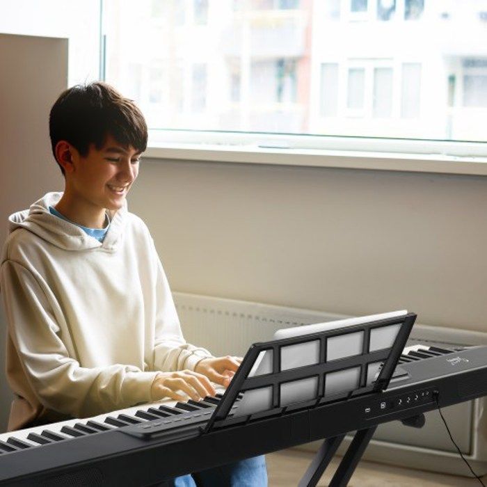 Piano digital ALIGHTUP de 88 teclas con MIDI, Bluetooth, salida para auriculares y soporte (negro).