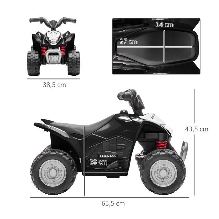 Quad eléctrico infantil AIYAPLAY - 6V, velocidad de 2,8 km/h - Faros LED, claxon - Manillar y asiento ergonómicos, color negro