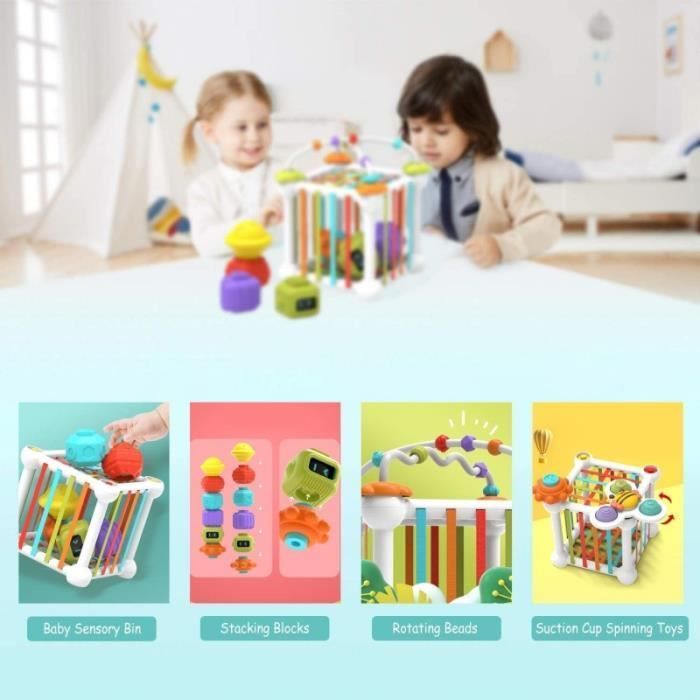 Juguetes educativos - Montessori - Cubo de actividades - 12 piezas - Multicolor - Para bebés de 1 a 3 años