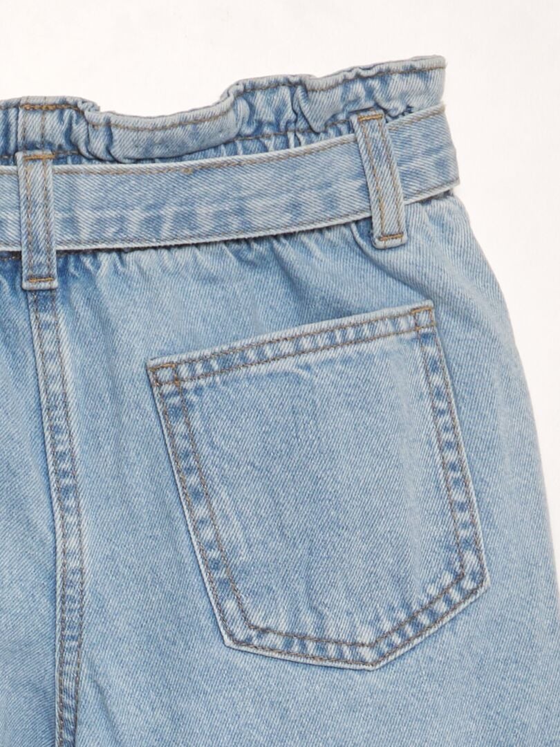 Jeans met elastische tailleband en mom fit-model - BLAUW