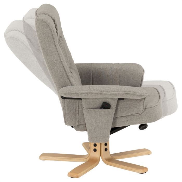 Fauteuil de relaxation CHARLY avec repose-pieds pouf siège pivotant dossier inclinable assise rembourrée relax, en tissu gris