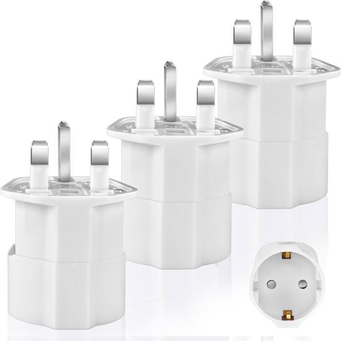 Set adaptor priză Marea Britanie, 3 piese, adaptor de călătorie Franța-Marea Britanie, adaptor tip G, adaptor priză Marea Britanie-Franța