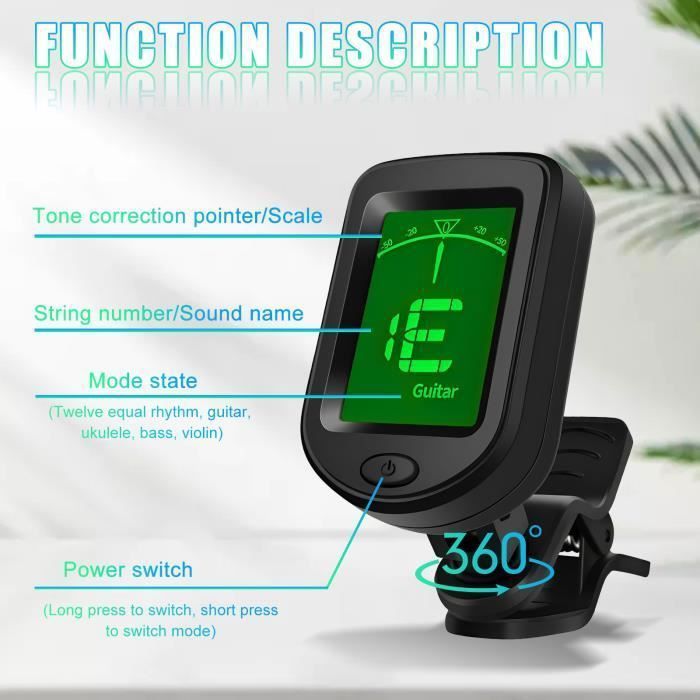 Accordeur de Guitare avec Ecran Couleur LCD 360°, Accordeur à pince compact,pour Guitare,Basse,Violon,Ukulélé