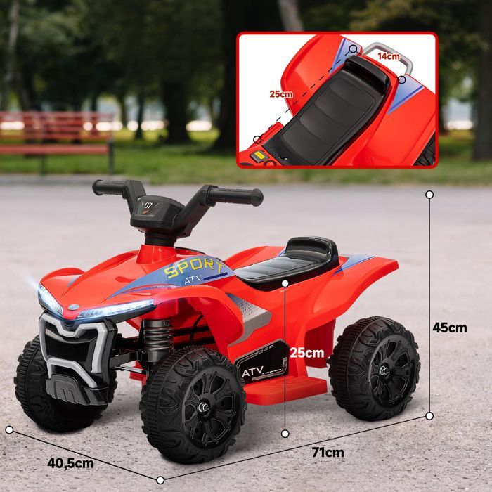 Quad eléctrico infantil AIYAPLAY - 6V - Velocidad máxima: 2,5 km/h - Con faros - Para niños de 18 a 36 meses - Rojo