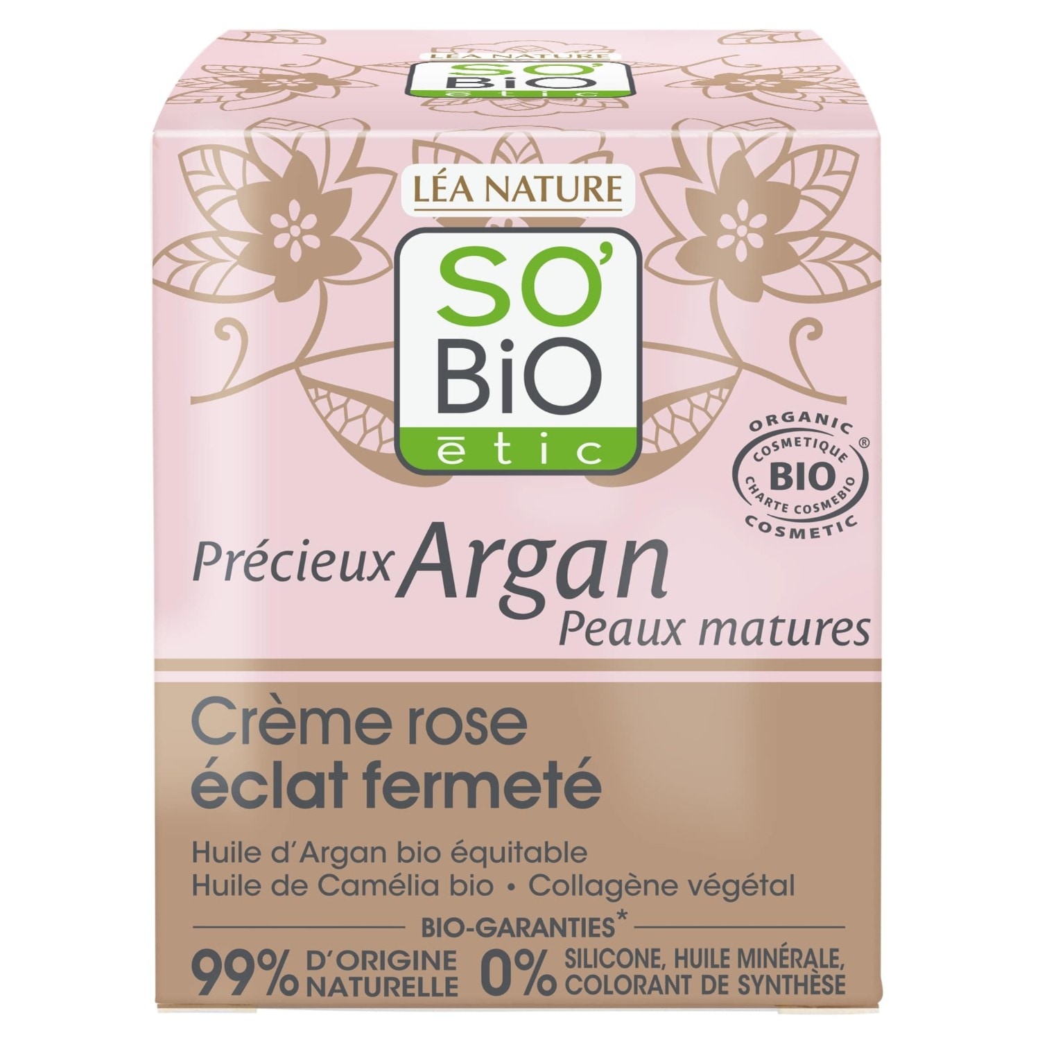 SO BiO étic Crème rose éclat fermeté jour, Précieux Argan Peaux Matures