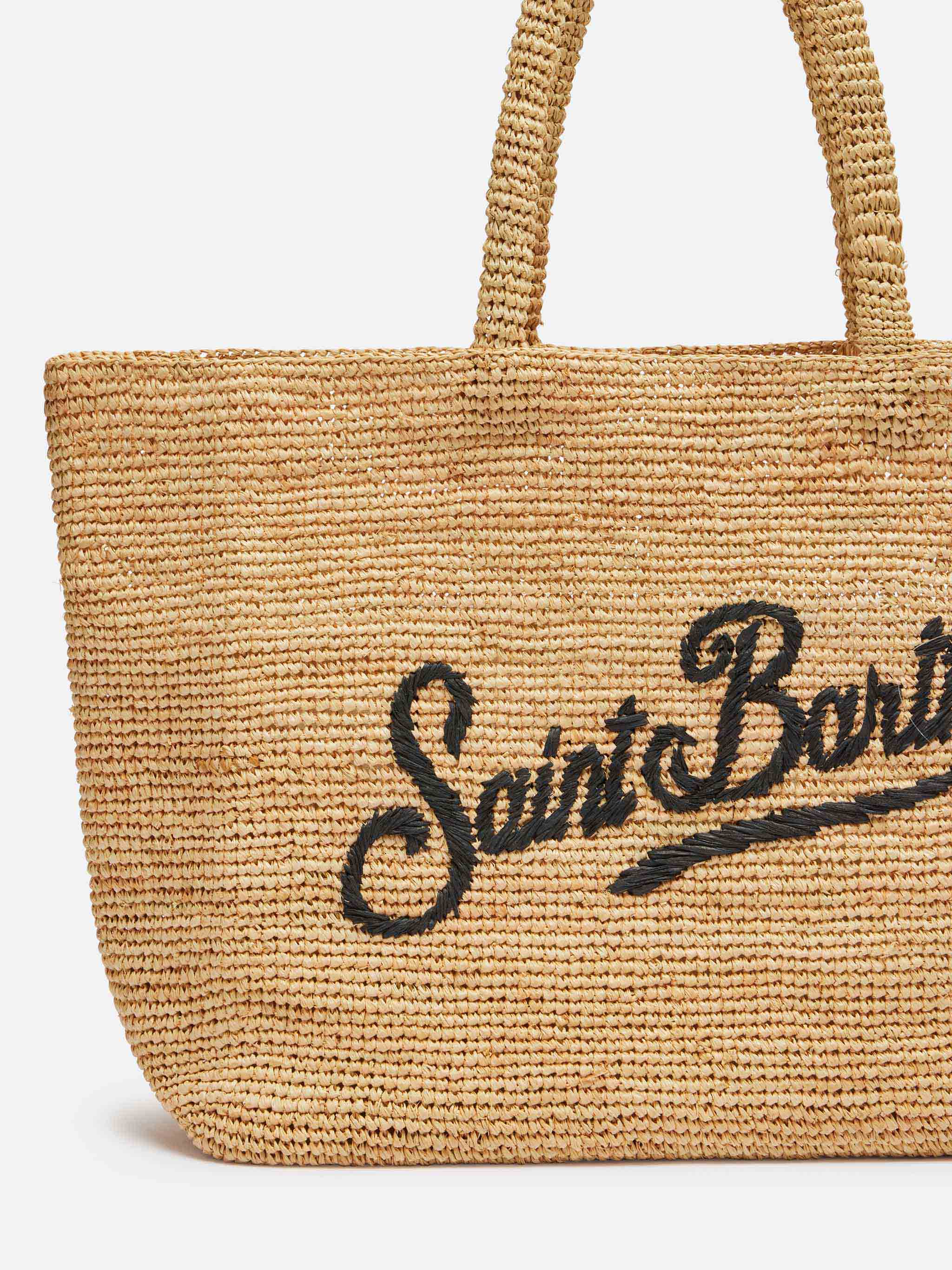Beige Strandtasche aus Bast mit Innentasche aus Baumwolle