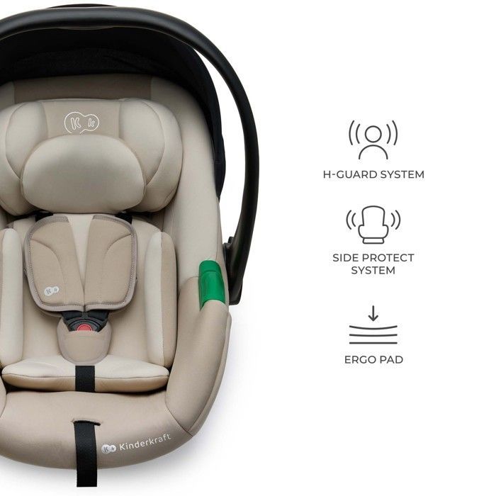 Seggiolino auto per neonati Kinderkraft MINK PRO 2 i-Size (40–87 cm) + base ISOFIX MINK FX 2, H-GUARD+, SPS+, ultraleggero 3,2 kg, beige