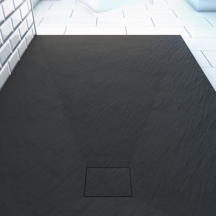 Piatto doccia in resina effetto pietra - AURLANE - 90 x 140 cm - Nero - Pendenza a diamante - Spessore 40 mm