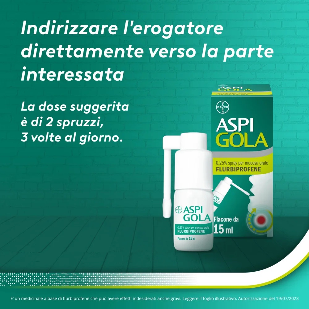 ASPIRINE Aspi Gola Spray 0,25% keelspray Ontstekingsremmende pijnstiller 15 ml Keelpijn