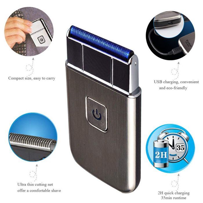 Mini rasoir électrique à lame pour homme, rasoir à lame pour homme, sans fil, rechargeable par USB, pour le voyage, pour la barbe
