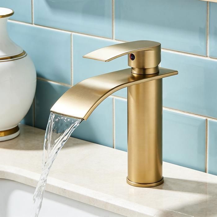 Rubinetto per lavabo da bagno, miscelatore a cascata per lavabo, miscelatore per lavabo, rubinetto per lavabo da bagno, oro spazzolato