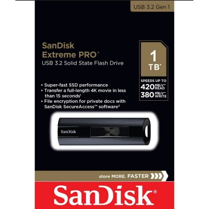 SanDisk Extreme PRO 1TB USB SSD - USB 3.2 - 420MB/s Read Speed