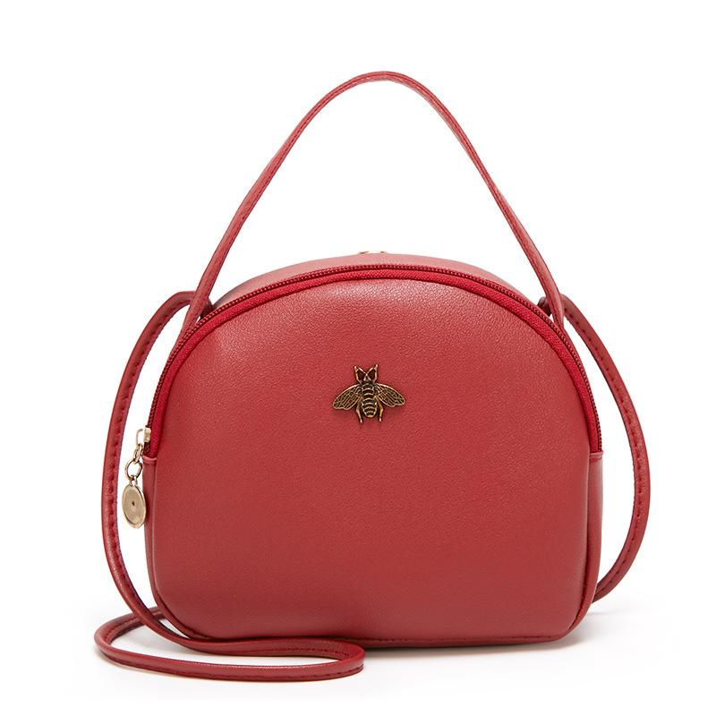 Sac bandoulière rond pour femme, petit format, style rétro, avec porte-monnaie intégré, en cuir PU et décoration abeille en métal.