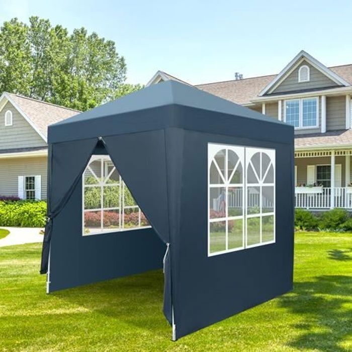 Cenador plegable de jardín de 2 x 2 m con 4 paneles laterales, protección solar UV 50+, incluye bolsa de transporte.