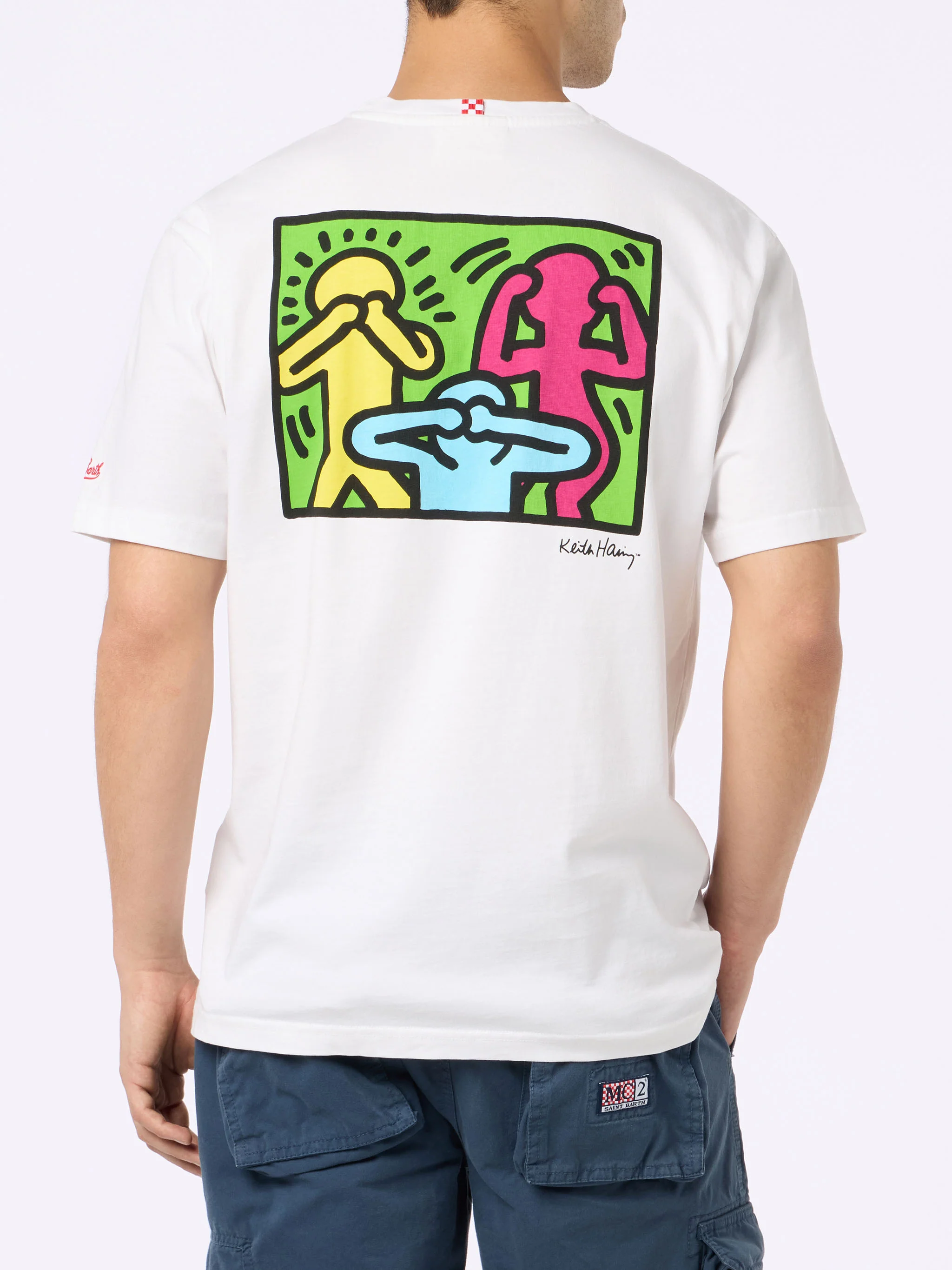 T-shirt da uomo in cotone con stampa fronte e retro del disegno Keith