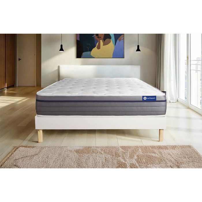 Conjunto de colchón y base de cama de 200x200 cm - Base de cama blanca (requiere montaje) - ActiMemo Zen