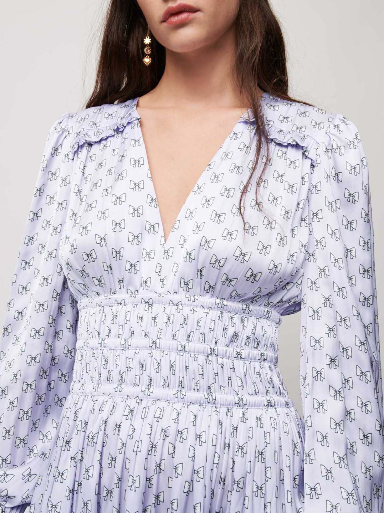 Rochie scurtă din satin - noduri ecru