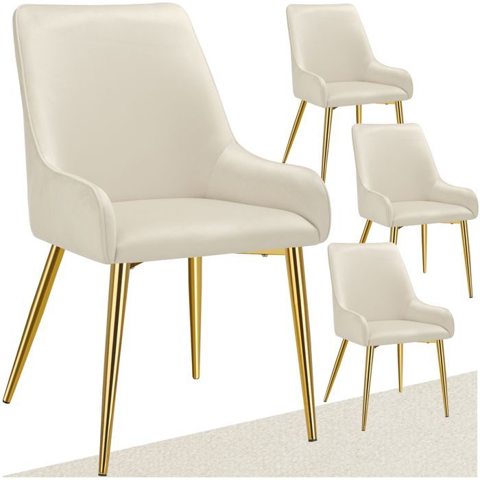 Chaises - TECTAKE - Lot de 4 chaises rembourrées style scandinave AVANE aspect velours forme ergonomique et dossier haut - Beige