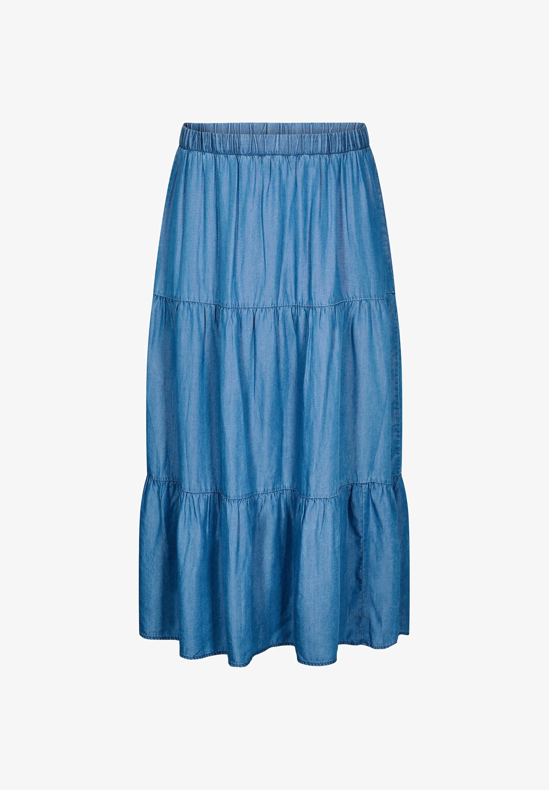 Zizzi MIT RÜSCHEN - Jupe longue - blue denim