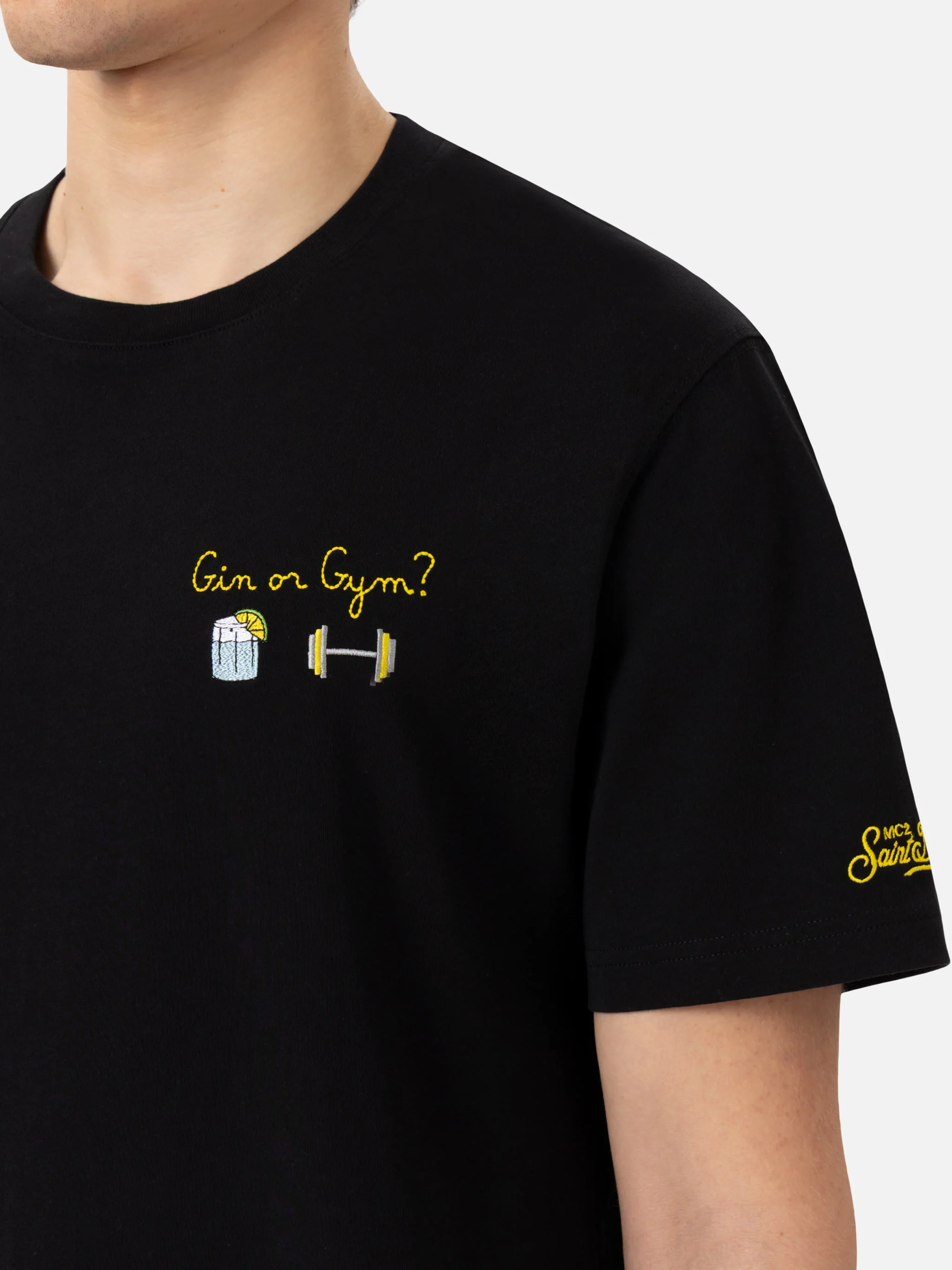 Portofino T-shirt van klassiek katoenen jersey met Gin- of Gy-borduurwerk.