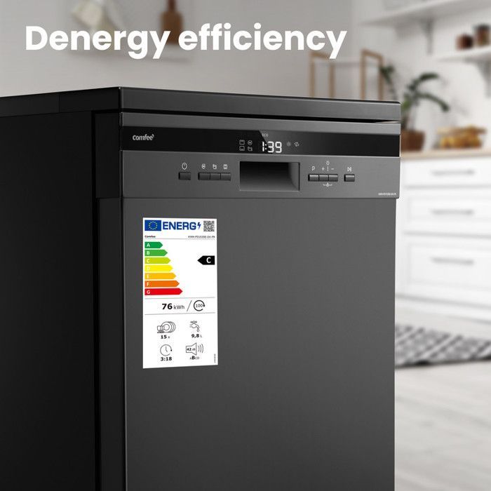 Lave-vaisselle pose libre Comfee FD1535E-DX L60cm 42db avec 15 couverts, 8 programmes, Affichage LED Dark Inox-nergtique C