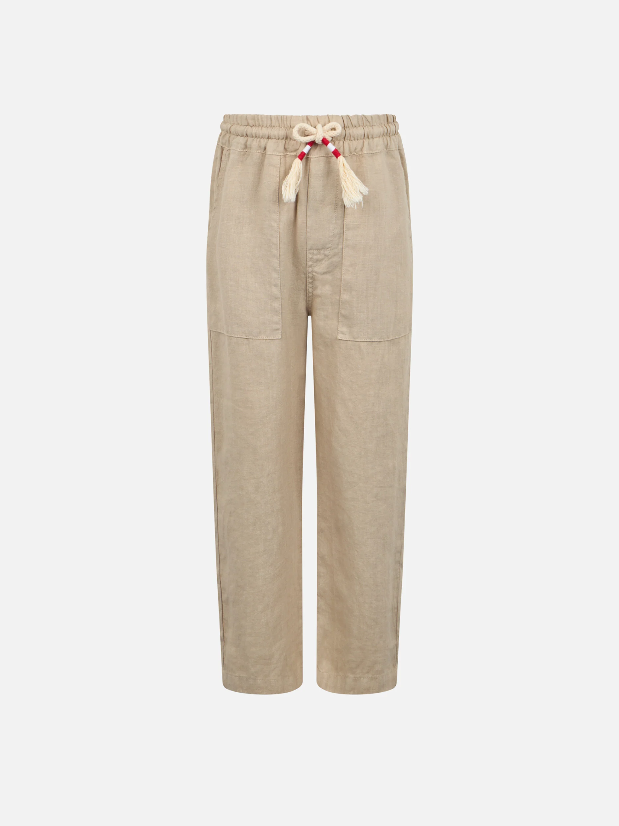 Calais Jr beige linnen broek voor jongens met trekkoord