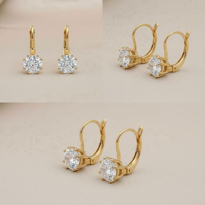 Pendientes - Estilo Sleeper - Circonita - Blanco - Chapado en oro amarillo de 18k - 18 mm - Para mujer