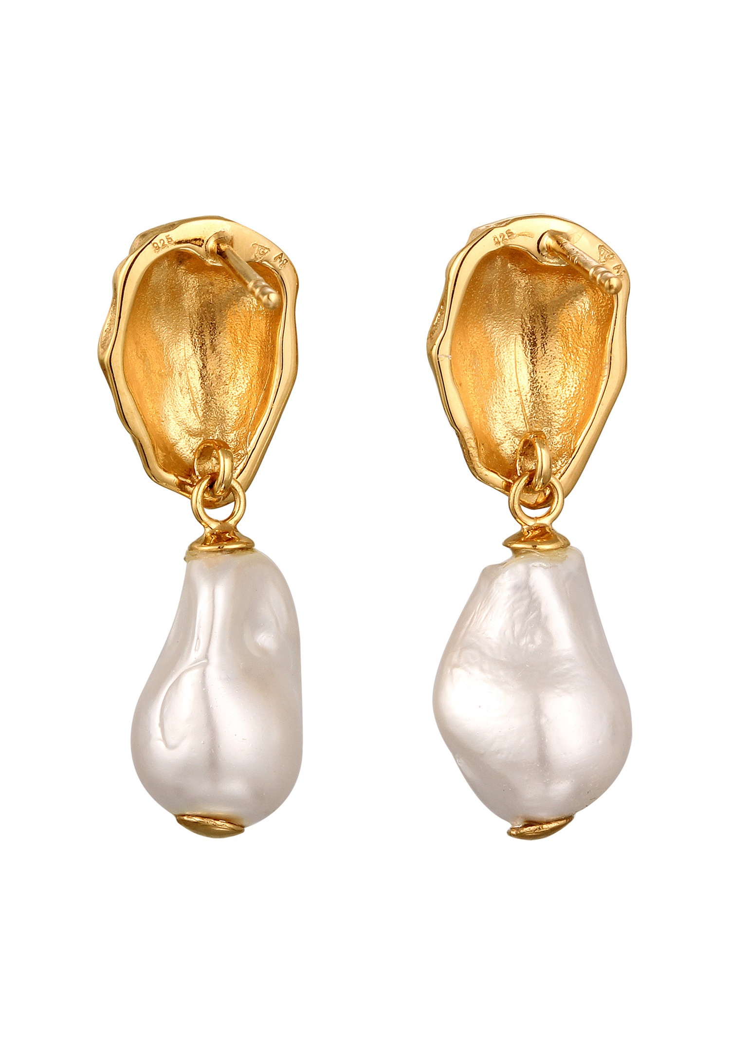 Elli Elli Boucles d'oreilles Femmes Coquillage Blanc Argent Sterling 925 Plaqué Or Tenue de soirée Or