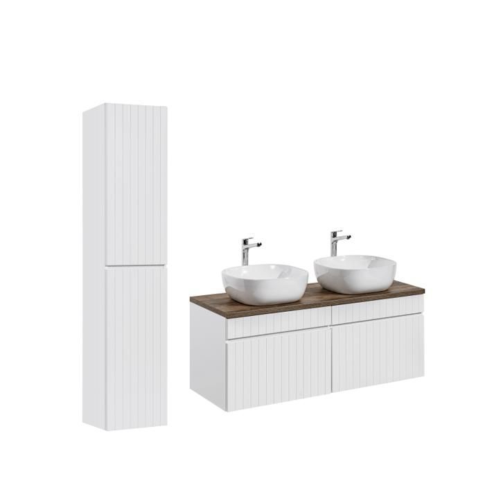 Dubbele wastafel met hoge kast - 160 cm - Emblematic White
