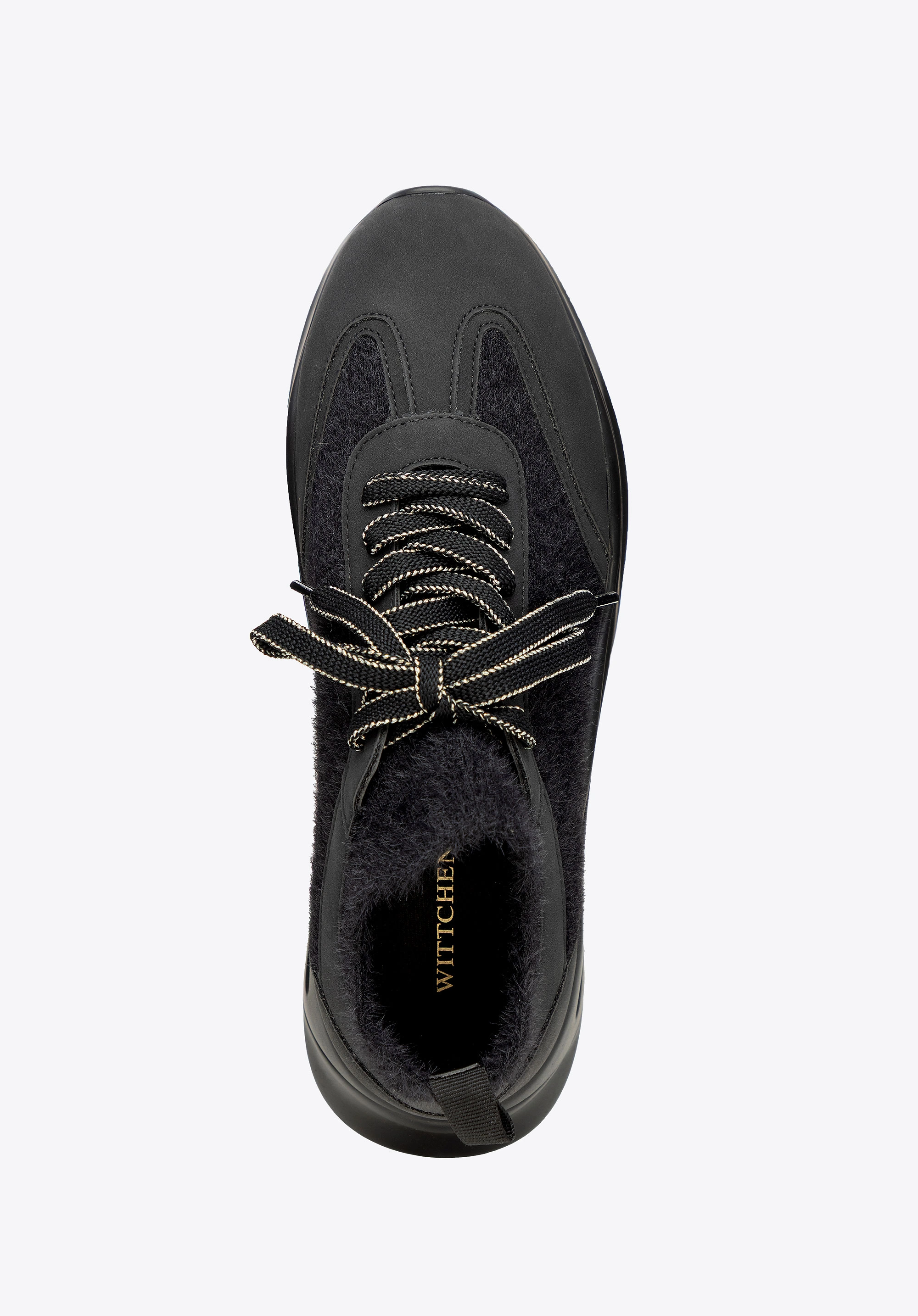 Damskie sneakersy z ekoskóry i sztucznego futerka czarne
