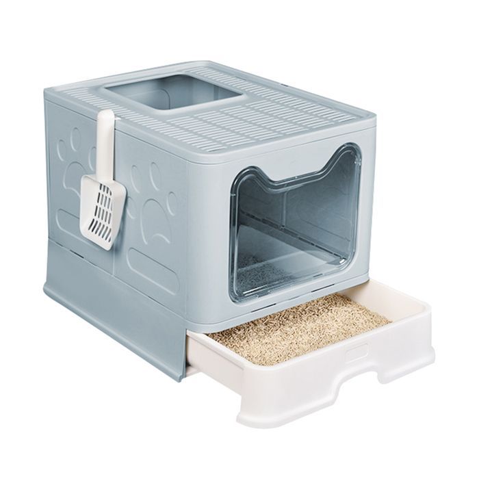 Arenero cerrado SUPFINE para gatos - Casita plegable para gatos - 41×51×38cm - 2 puertas - con tapa y cajón