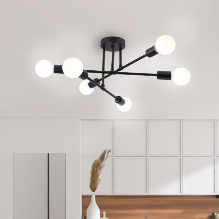 Lámpara de techo WOTTES 6x E27, estilo industrial vintage, ideal para cocina, dormitorio y sala de estar (negra).