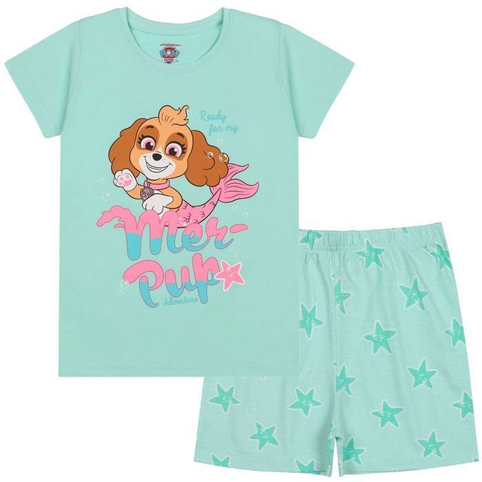 Conjunto de pijama de dos piezas de algodón de Skye de Paw Patrol para niñas, perfecto para el verano, con mangas cortas, 100 % algodón, 104 cm