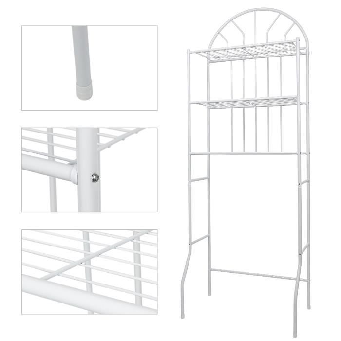 Étagère de rangement pour salle de bain - MENGDA - Construction en fer - 3 niveaux - Blanc - 65x34x178cm