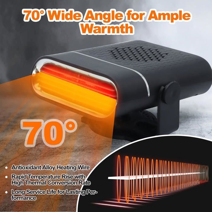 Chauffage voiture -HAWUJ- Noir 150W 12V - 2 en 1 rapide dégivrage désembuage réglage 360°