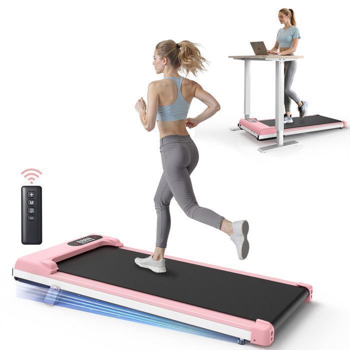 Tapis de course avec 8% d'inclinaison - 3 en 1 Tapis de marche bis 130KG - 1-8 km/h réglable - Surface 38.5 x 90 cm - Rose