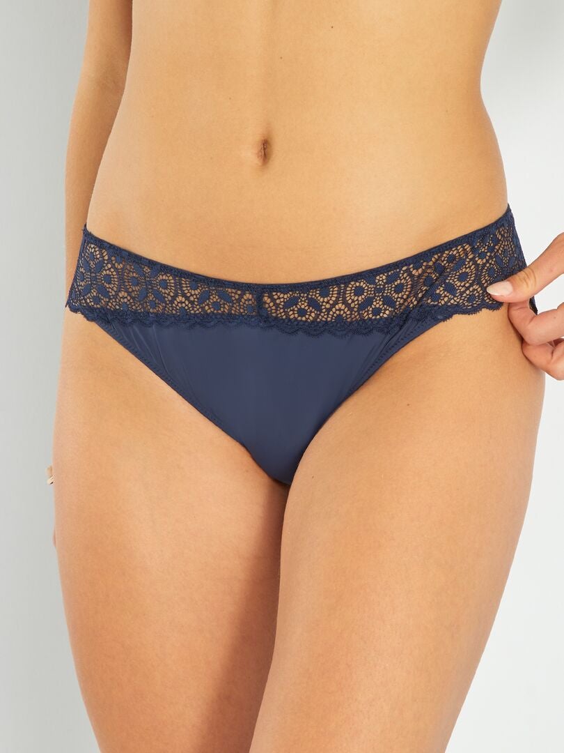 Microfiber en kanten slipje - blauwzwart