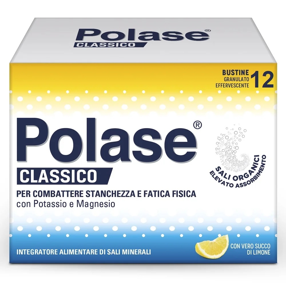 POLASE Polase Classic, complemento alimenticio mineral con magnesio y potasio, sabor a limón, 12 sobres, sin gluten.