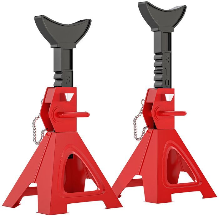 Juego de 2 soportes para gato hidráulico - HOMCOM - Capacidad de 3 toneladas - Altura ajustable de 290 a 418 mm - Pasador de seguridad - Rojo