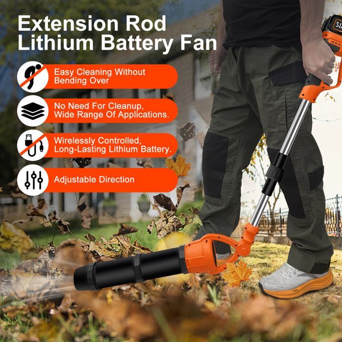 21V cordless leaf blower with 2 x 1500mAh batteries and charger, 150 MPH with turbo mode, 3 blowing nozzles