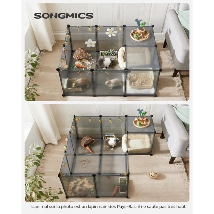 Jaula modular SONGMICS para animales pequeños con base, ideal para cobayas, hámsteres, conejos y roedores, color gris LPC002G01