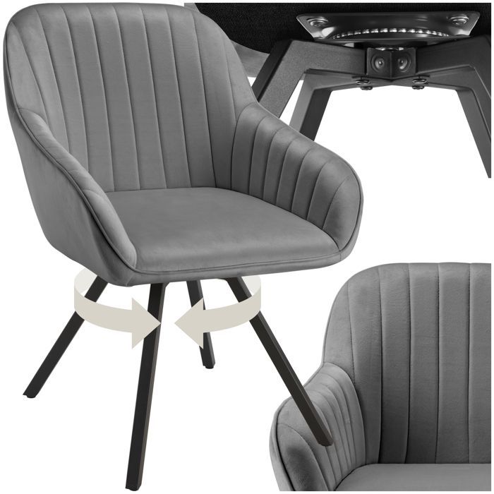 Silla - TECTAKE - Sillón giratorio SNUG de 360° con reposabrazos acolchados de terciopelo - Gris