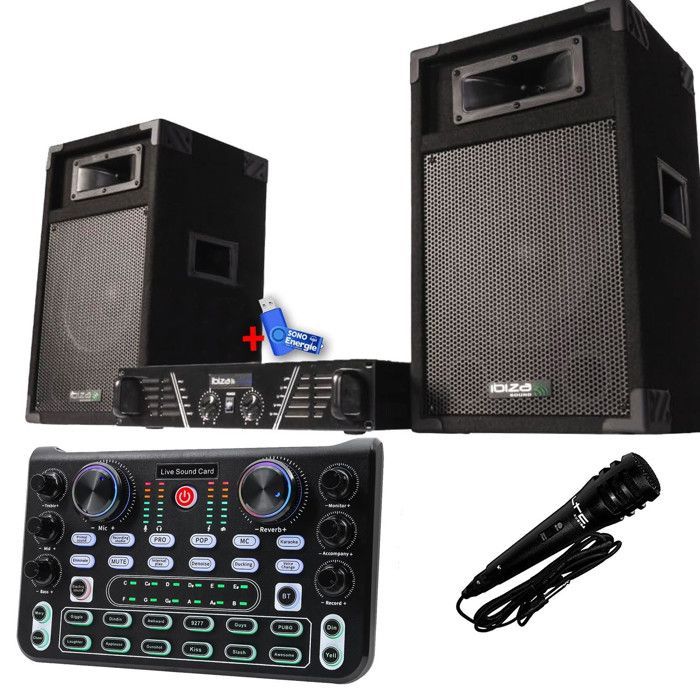 Ibiza DJ300 480W Complete Sound System Package + Bluetooth Mixer with Multi-Effects + 2 Speakers + Microphone + 32GB USB Flash Drive