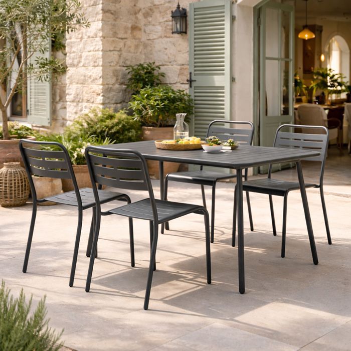 BERGAME - Ensemble table de jardin 120 cm et 4 chaises gris foncé